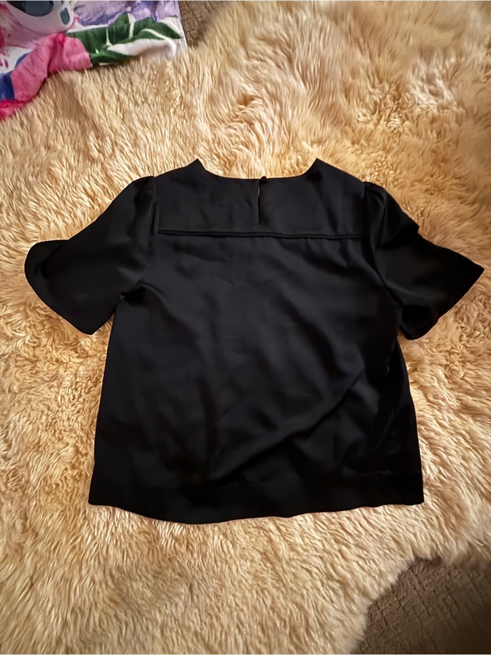 J. Crew Black Satin Short-Sleeve Blouse